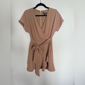 Ruffle Wrap Dress from Express, light brown, size XS